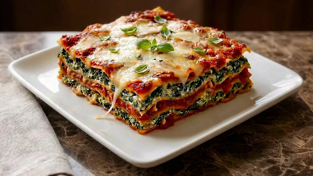 Spinach & Ricotta Lasagna with Tomato Sauce